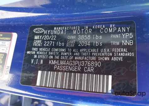 2023 Hyundai Elantra Sel z USA, uszkodzony, nr VIN KMHLM4AG3PU376890